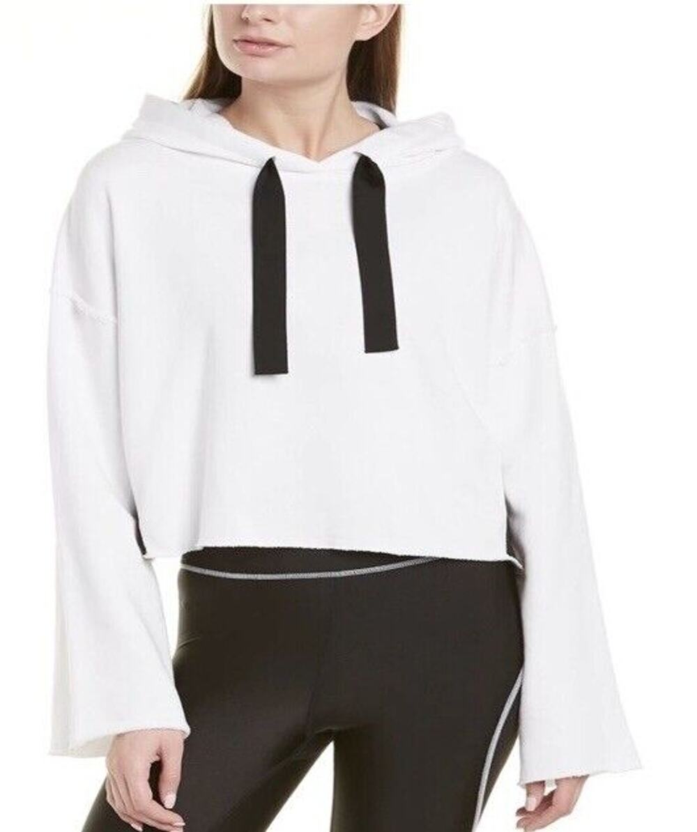 ALALA Women’s Sz Small White Stance Bell Sleeve Crop Hoodie Sweatshirt